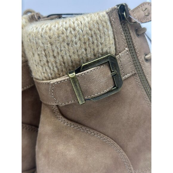 NIB Cliffs By White Mountain Lace-Up Boots Knit Cuff Ladies Natural Tan SZ 9M - Picture 4 of 10